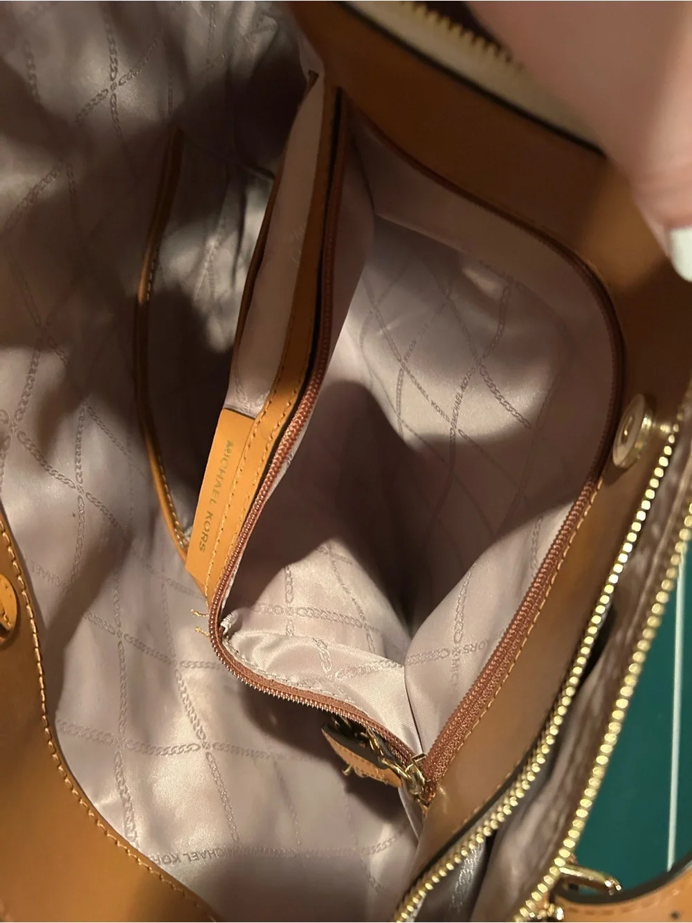 Michael Kors Cream Logo Tote with Tan Leather Trim